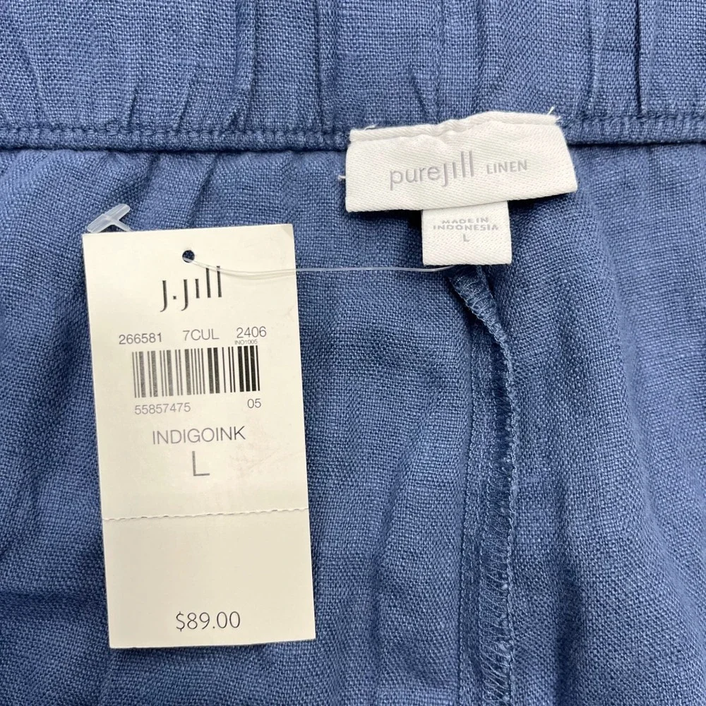 J. Jill Pure Jill Linen 2 Piece Set Top & Pants Wide Leg Indigo Blue M/L NWT